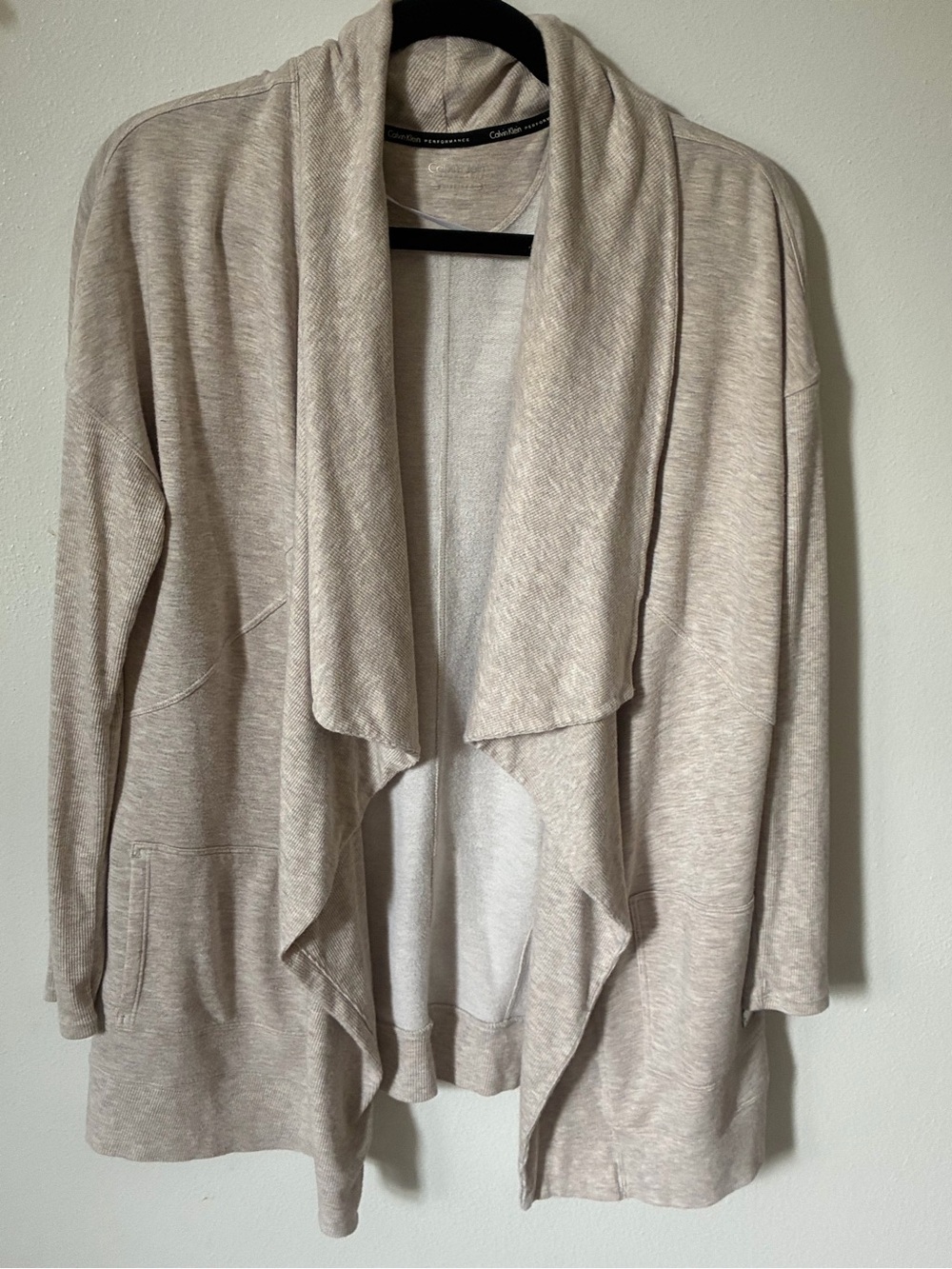 Calvin Klein Size M Beige Open-Front Draped Cardigan
